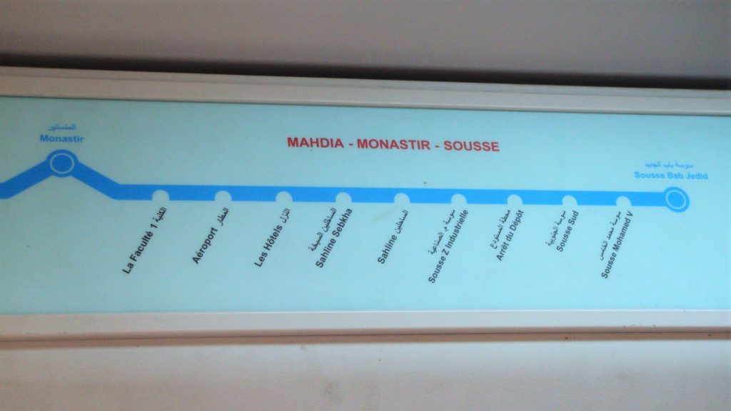Photo of route map for the train from Sousse showing the stops when planning a day trip to Monastir