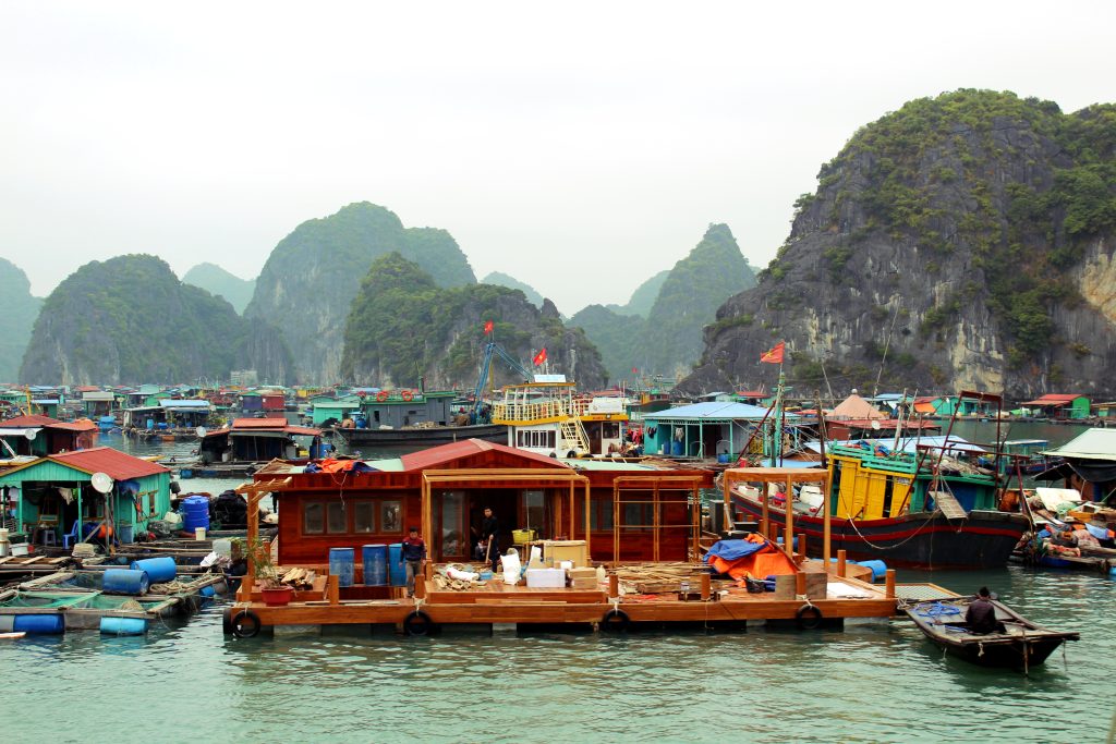 A floating fishing village on the Ha Long Bay tour