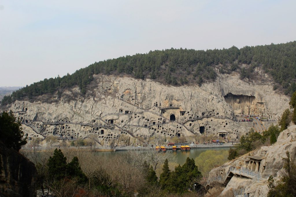 A view of the caves on the West side of the Longmen Grottoes