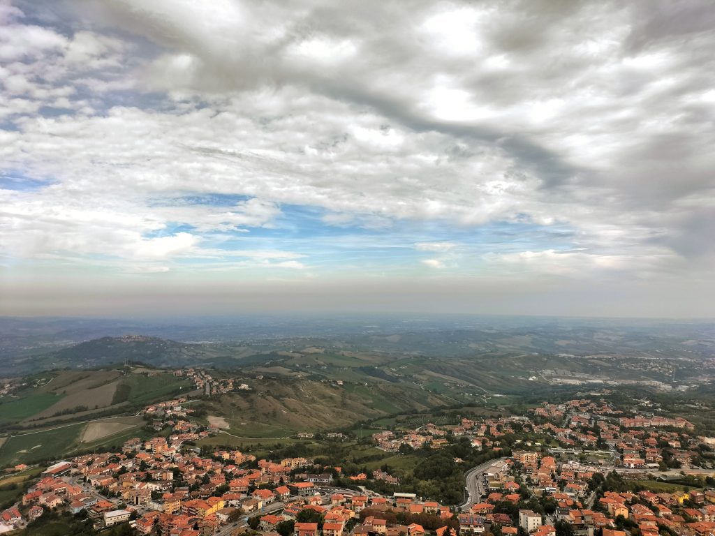 A panoramic view of San Marino looking west.