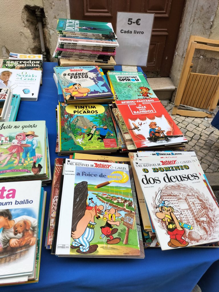Photo of a selection of kids books and comics, mostly Asterix.