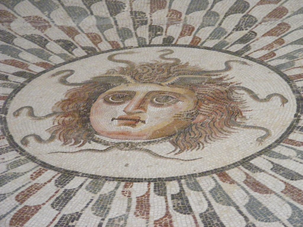 Mosaic of a medusa head in the Sousse Archaeological Museum.