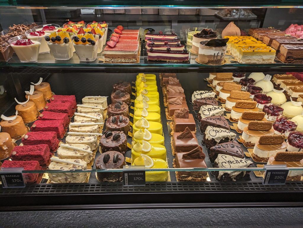 Photo of a large selection of desserts.